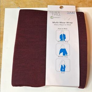 NWT Time and Tru Multi-Wear Wrap in Rich Burgundy One Size